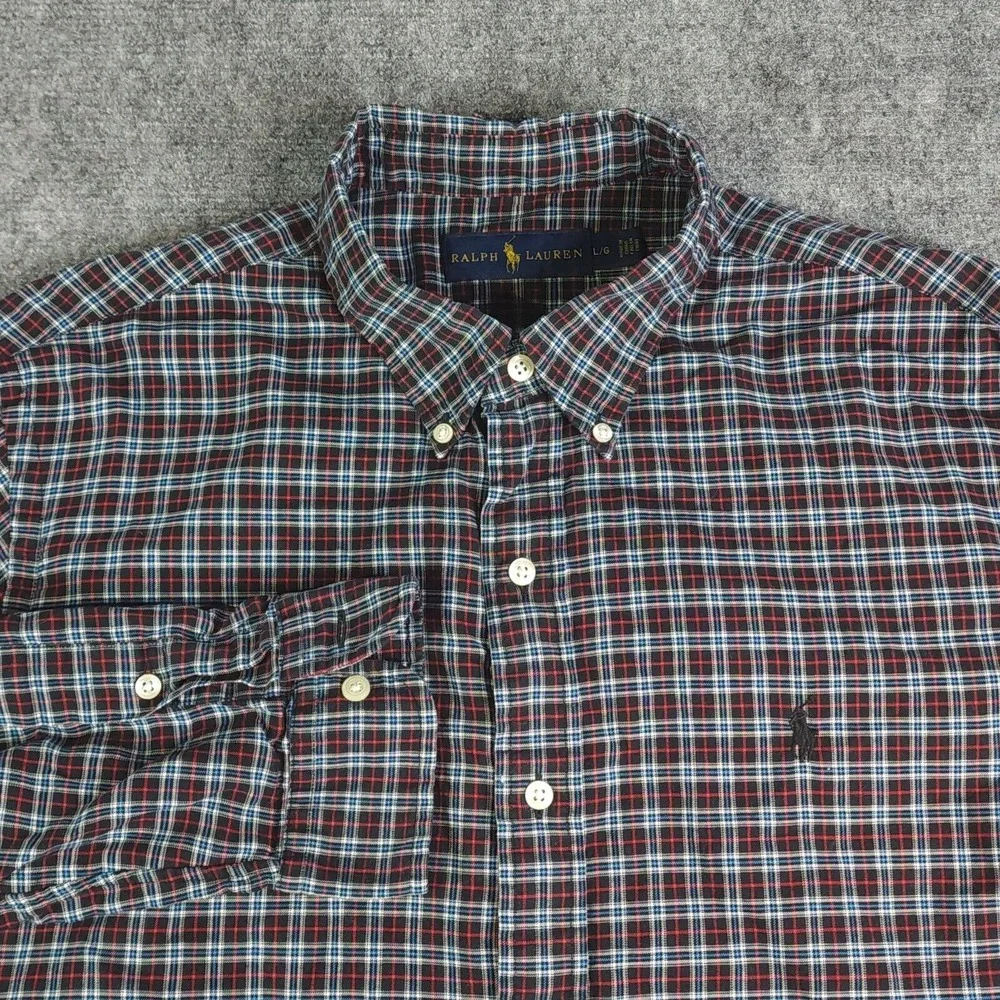 Ralph Lauren Shirt Large Long Sleeve Multicolor Check Button Down Pony‎ Cotton